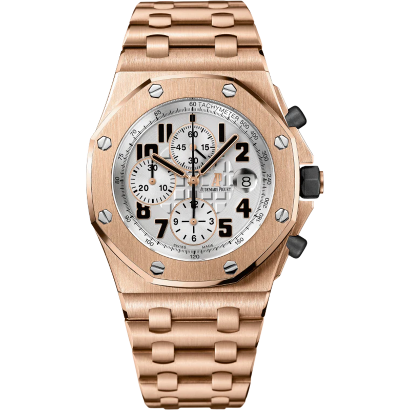 Royal Oak Offshore Chronograph 42MM 18-Carat Pink Gold Bracelet Silver-Toned Dial With Méga Tapisserie Pattern 18-Carat Pink Gold Case - Audemars Piguet