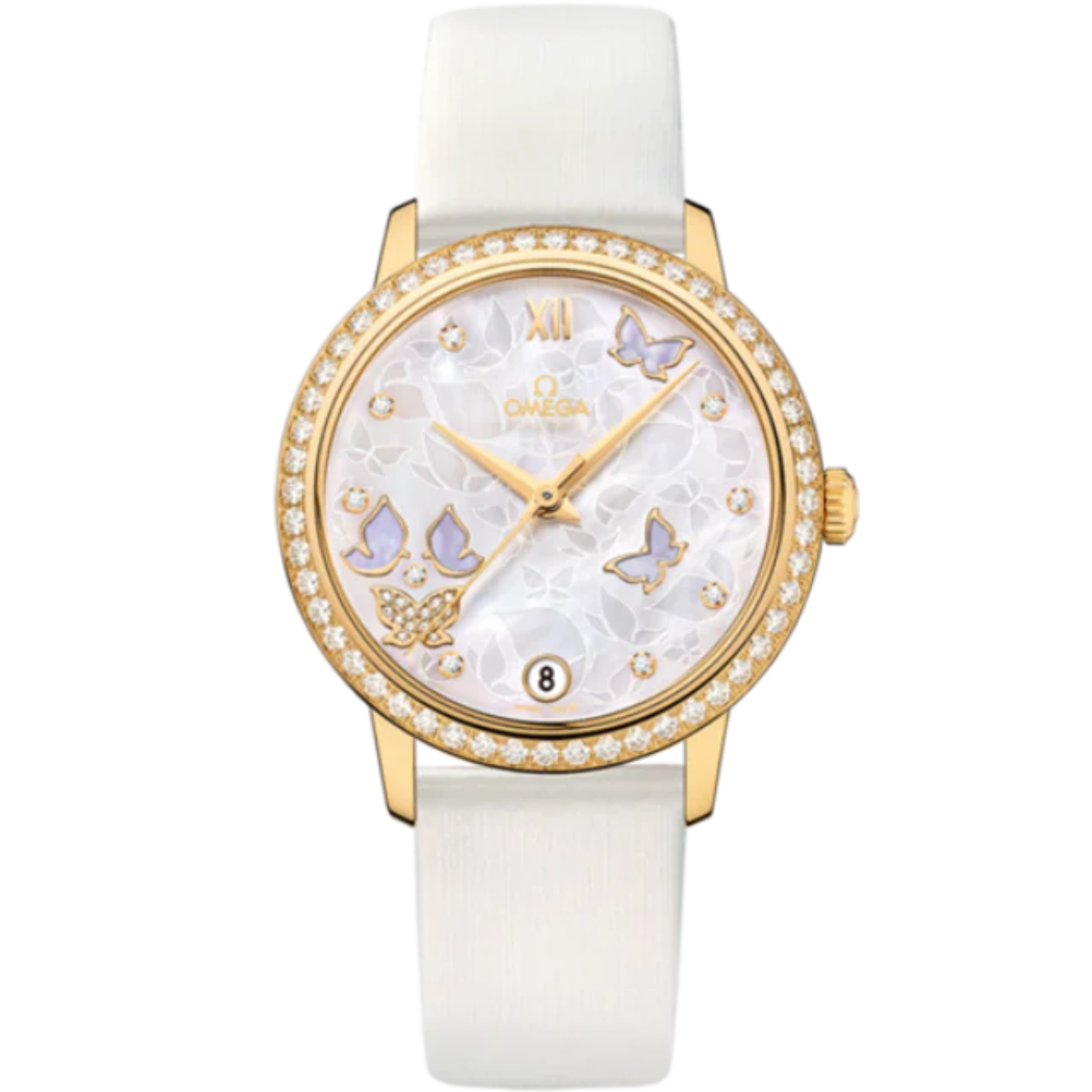DE VILLE PRESTIGE BUTTERFLY 33 MM YELLOW GOLD WITH MOTHER OF PEARL DIAL - Omega