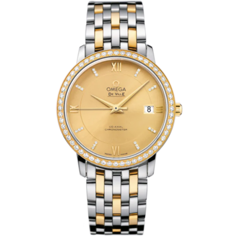 DE VILLE PRESTIGE 37 MM STAINLESS STEEL - YELLOW GOLD WITH YELLOW DIAL - Omega