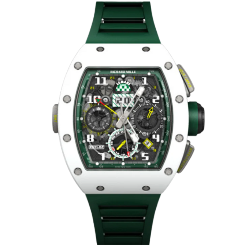 RM 011-02 Le Mans Classic Rubber Strap Skeleton Dial White ATZ Ceramic Case - Richard Mille