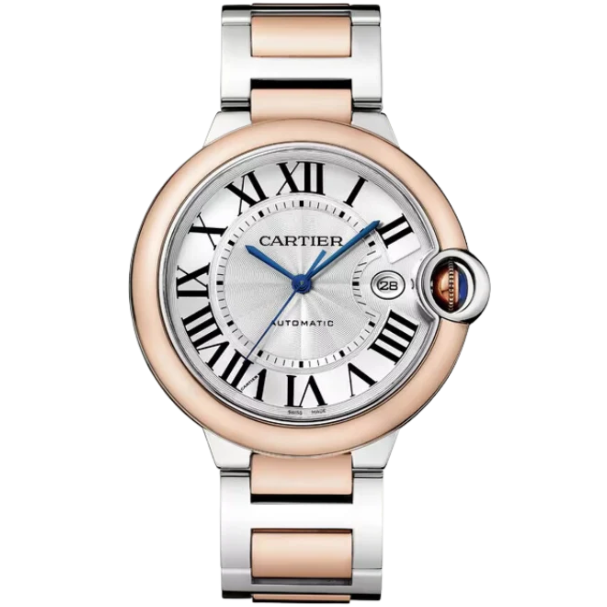 BALLON BLEU DE CARTIER 42 MM STAINLESS STEEL, 18K ROSE GOLD BEZEL WITH SILVER GUILLOCHE DIAL - Cartier