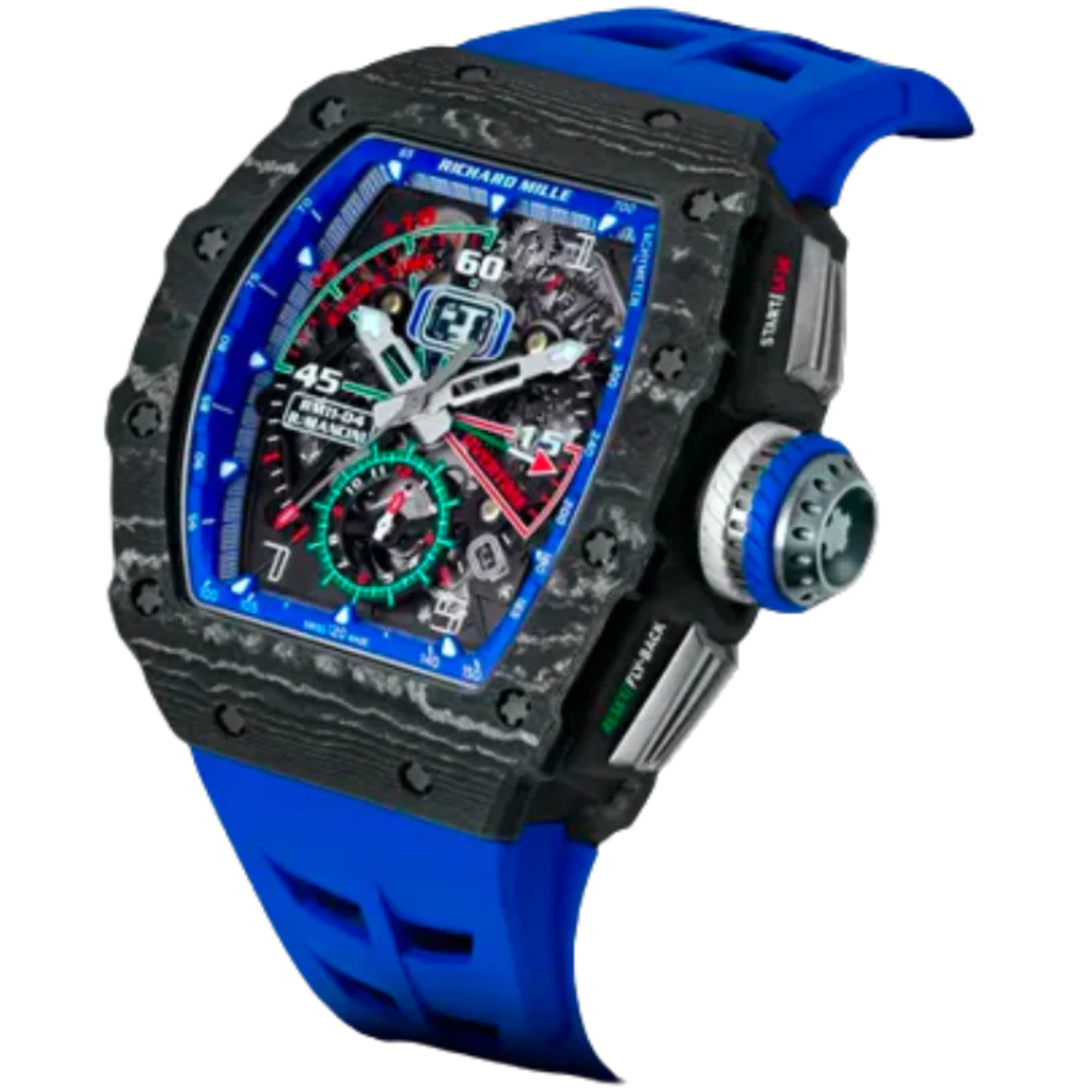 RM 011-04 Mancini Automatic Blue Rubber Strap Carbon Case - Richard Mille