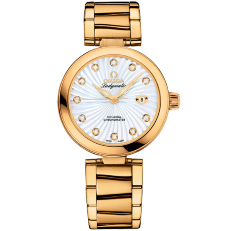 DE VILLE LADYMATIC 34 MM YELLOW GOLD WITH MOTHER OF PEARL DIAL - Omega
