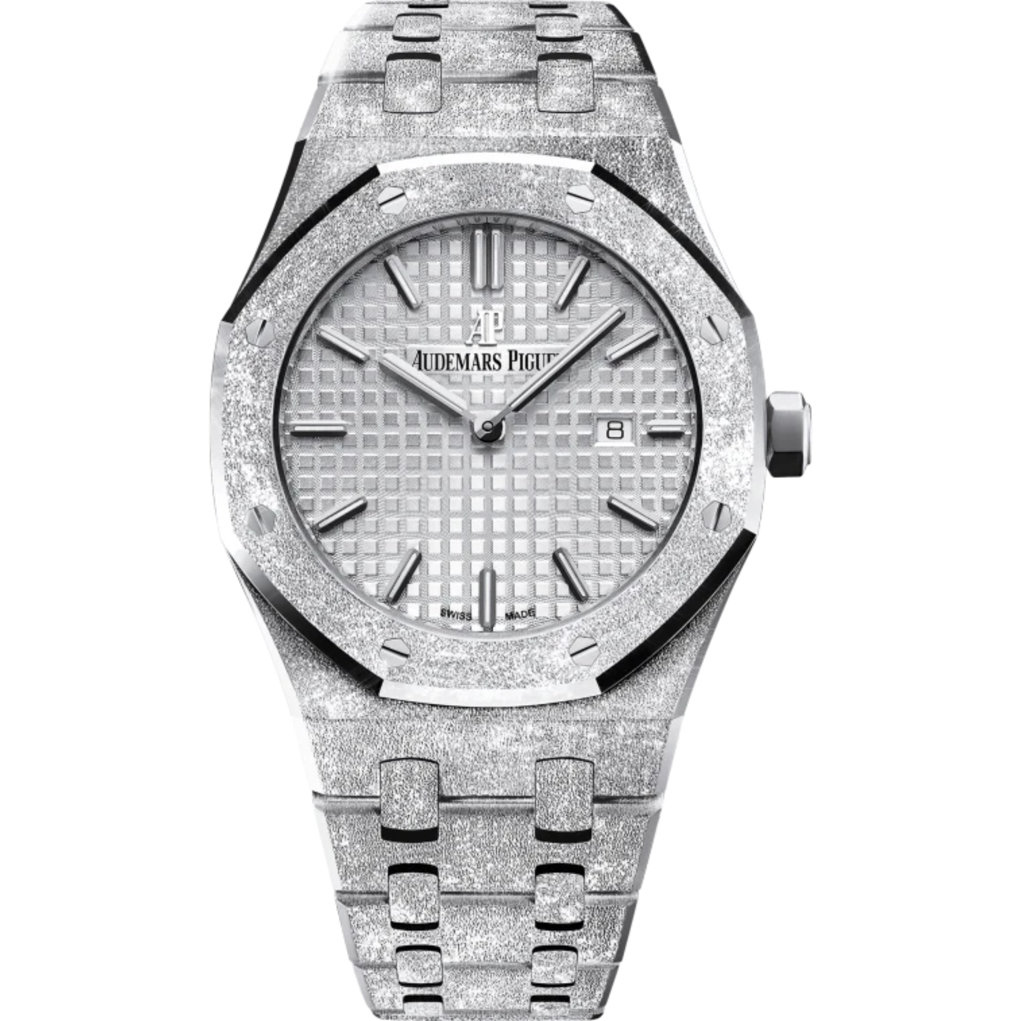 Royal Oak Frosted Gold Quartz Hammered 18-Carat White Gold Bracelet Silver Dial With Grande Tapisserie Pattern Hammered 18-Carat White Gold Case - Audemars Piguet