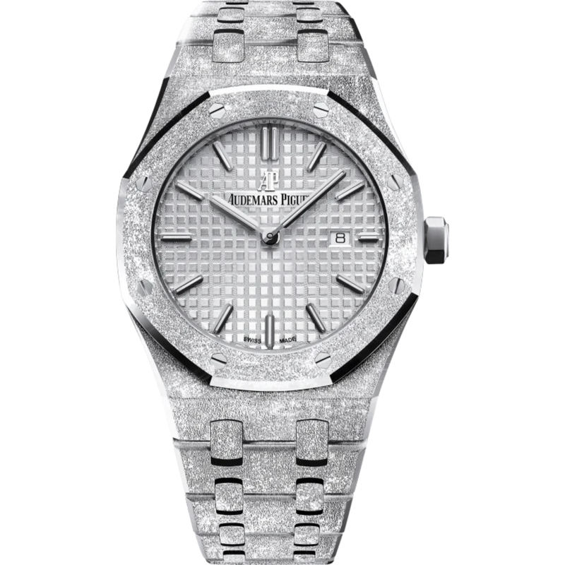 Royal Oak Frosted Gold Quartz Hammered 18-Carat White Gold Bracelet Silver Dial With Grande Tapisserie Pattern Hammered 18-Carat White Gold Case - Audemars Piguet