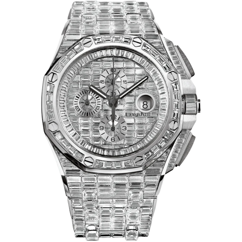 Royal Oak Offshore Selfwinding Chronograph 44MM 18-Carat White Gold Bracelet 18-Carat White Gold Dial 18-Carat White Gold Case Entirely Set With Baguette-Cut Diamonds - Audemars Piguet