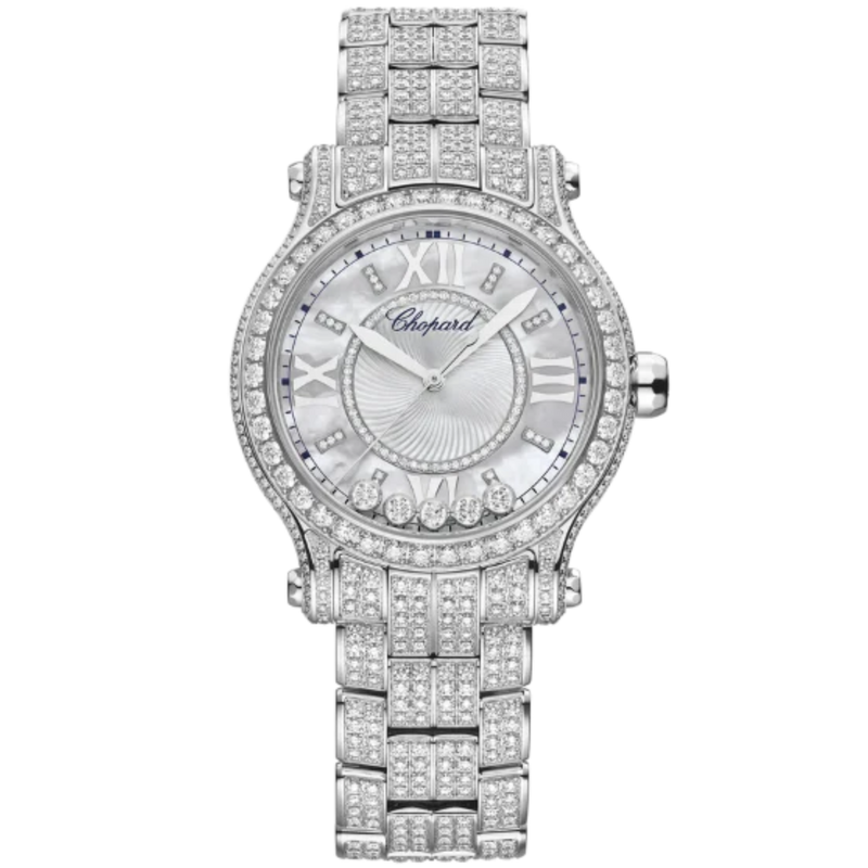 HAPPY SPORT 33 MM ETHICAL WHITE GOLD WITH MOTHER OF PEARL DIAL - Chopard