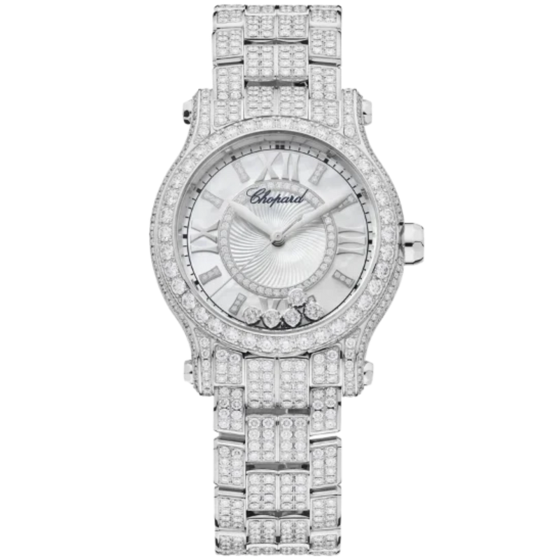 HAPPY SPORT 30 MM ETHICAL WHITE GOLD WITH MOTHER OF PEARL DIAL - Chopard