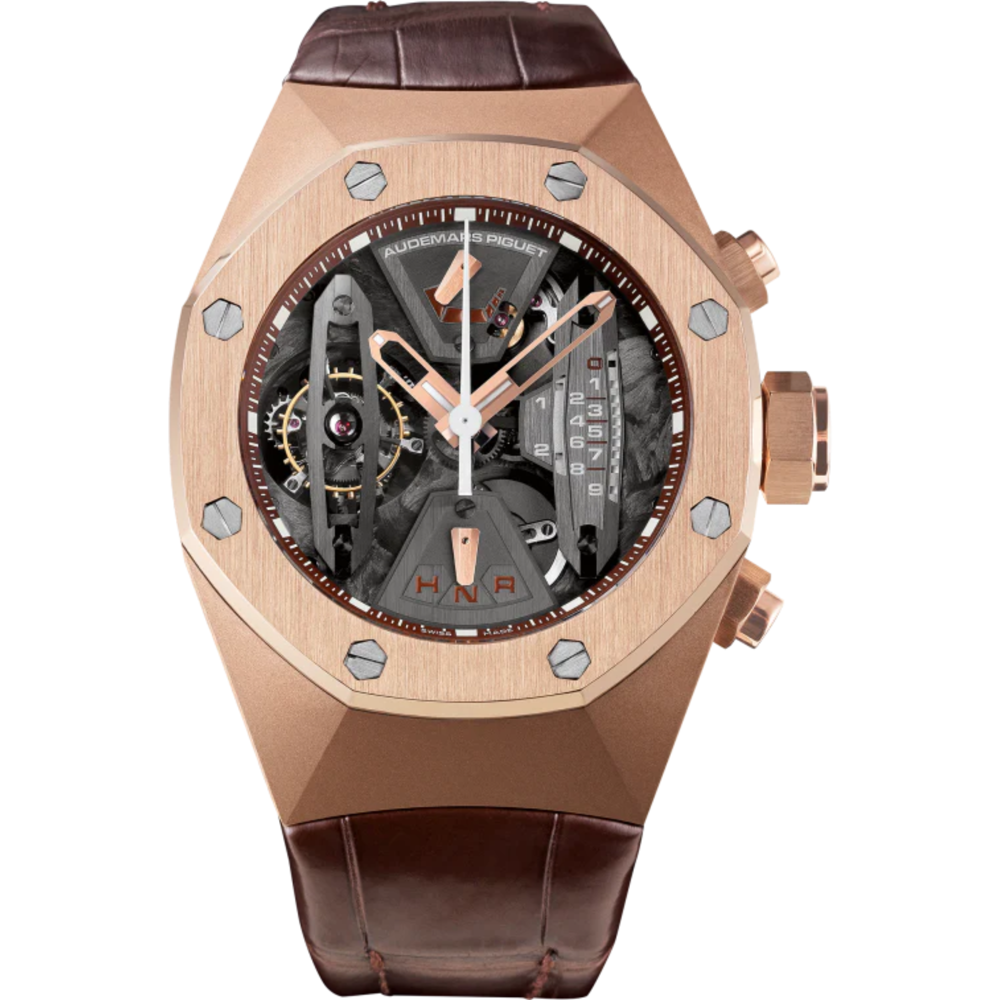 Royal Oak Concept 44mm Concept Tourbillon Chronograph Openworked and Brown Alligator Strap with 18-Carat Pink Gold Case - Audemars Piguet