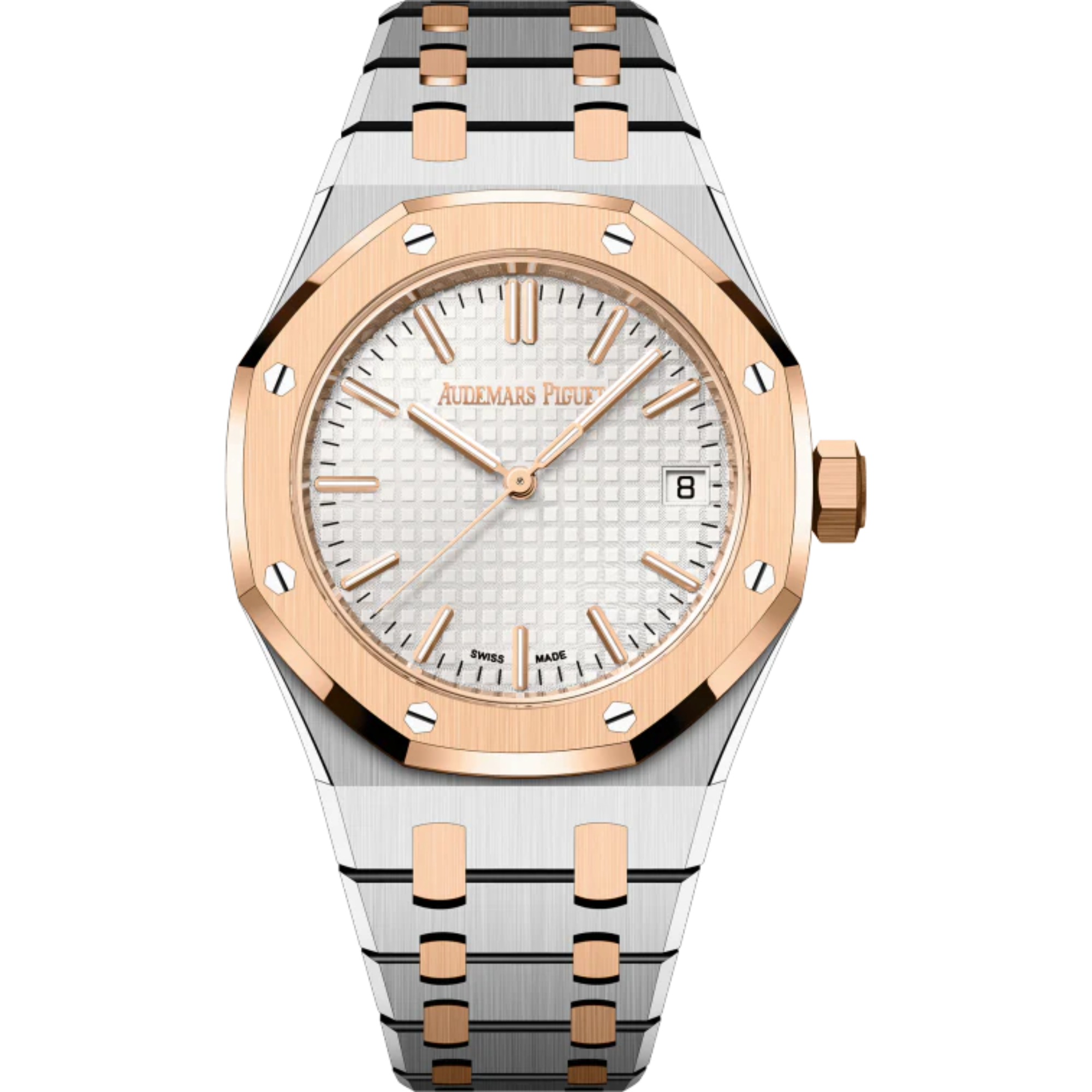 Royal Oak Selfwinding 50th Anniversary 37MM Stainless Steel Bracelet Silver-Toned Dial With Grande Tapisserie Pattern Stainless Steel Case 18-Carat Pink Gold Bezel - Audemars Piguet