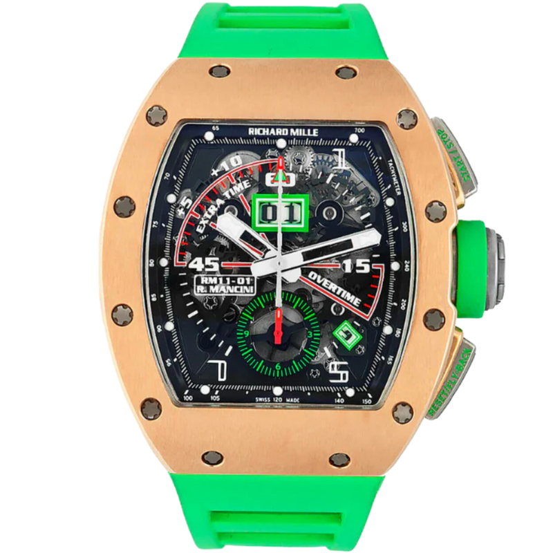 RM 011 Roberto Mancini Rose Gold Automatic Black Rubber Strap Rose Gold Case - Richard Mille