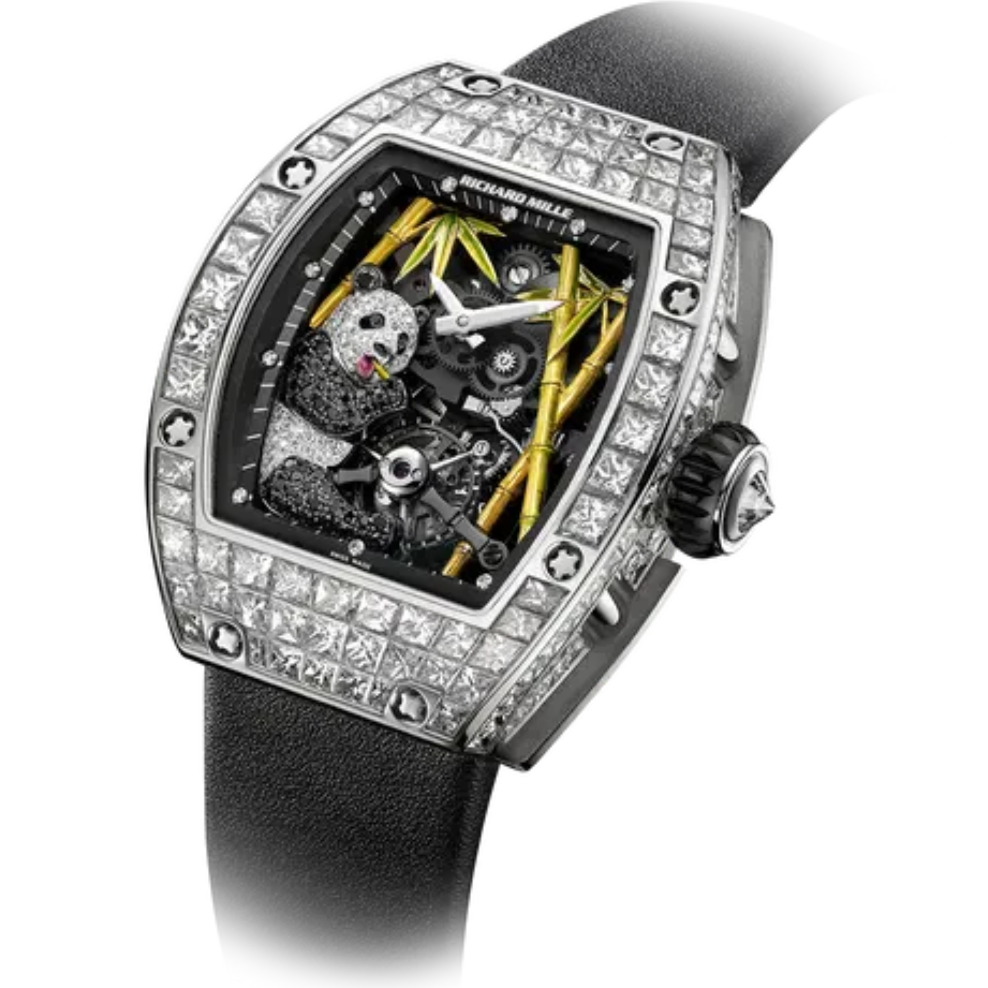 RM 26-01 Tourbillon Panda Black Alligator Strap White Gold Diamond Set Case - Richard Mille