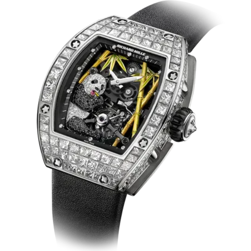 RM 26-01 Tourbillon Panda Black Alligator Strap White Gold Diamond Set Case - Richard Mille