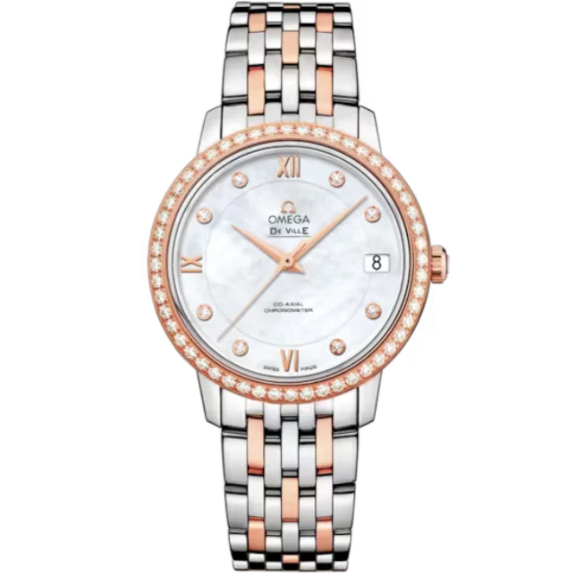 DE VILLE PRESTIGE 33 MM STAINLESS STEEL - RED GOLD WITH MOTHER OF PEARL DIAL - Omega