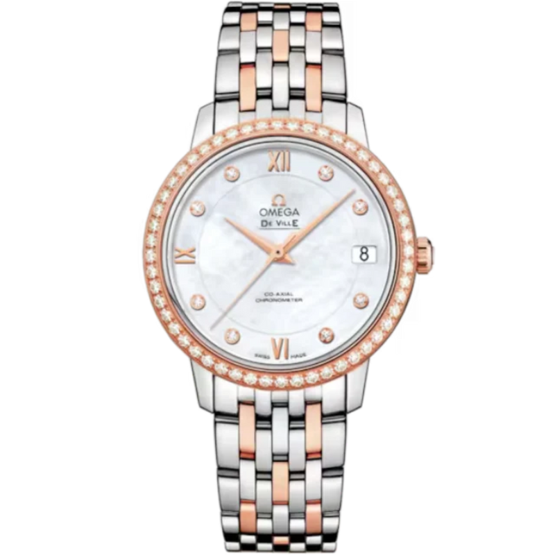 DE VILLE PRESTIGE 33 MM STAINLESS STEEL - RED GOLD WITH MOTHER OF PEARL DIAL - Omega
