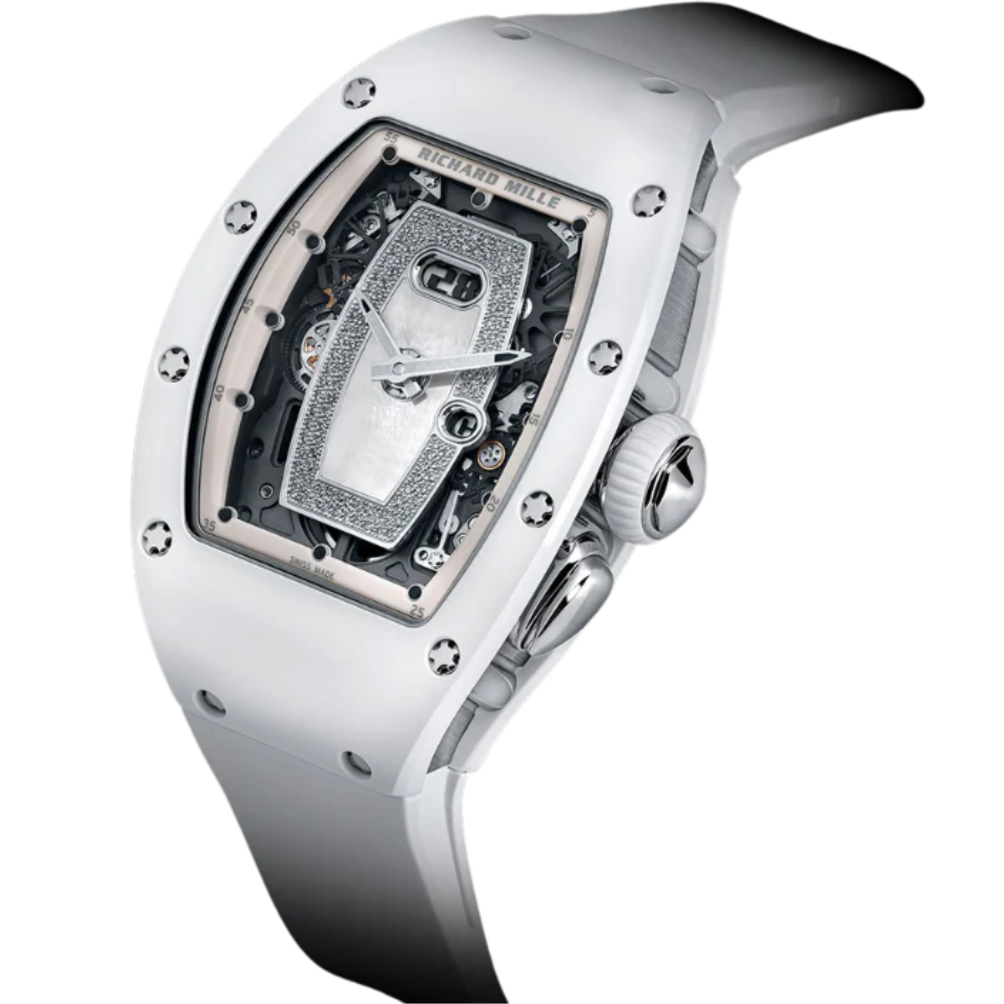 RM 037 Ladies’ White Ceramic Rubber Strap Mother-Of-Pearl Dial Encrusted With a Myriad of Diamonds White Gold Case - Richard Mille