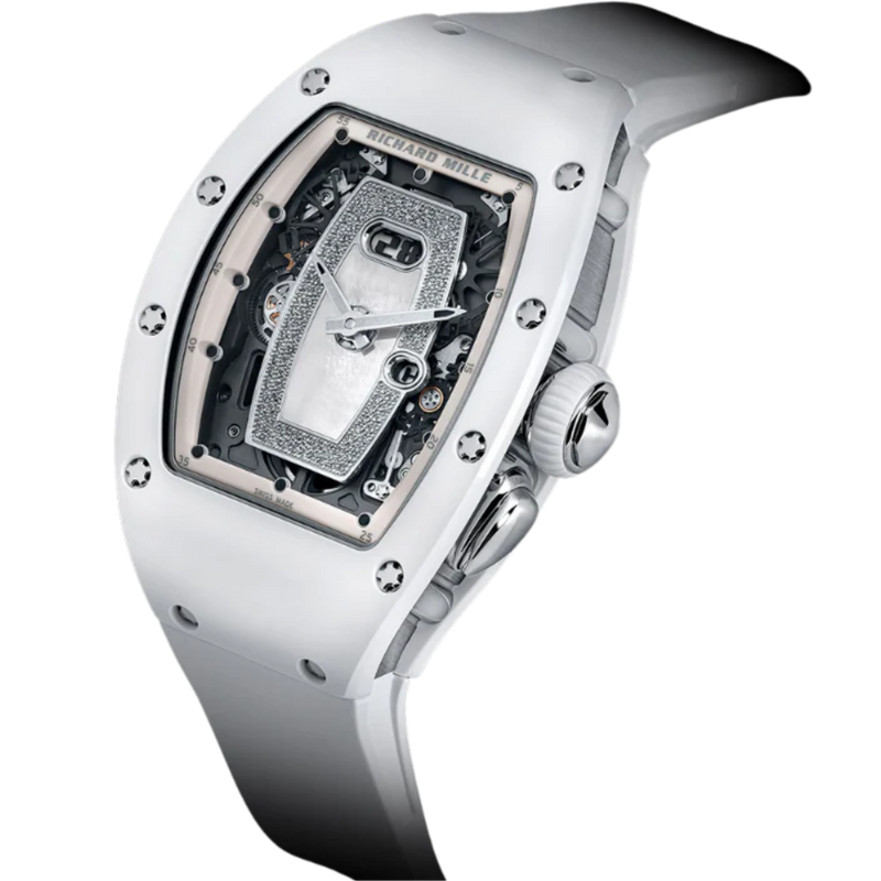 RM 037 Ladies’ White Ceramic Rubber Strap Mother-Of-Pearl Dial Encrusted With a Myriad of Diamonds White Gold Case - Richard Mille