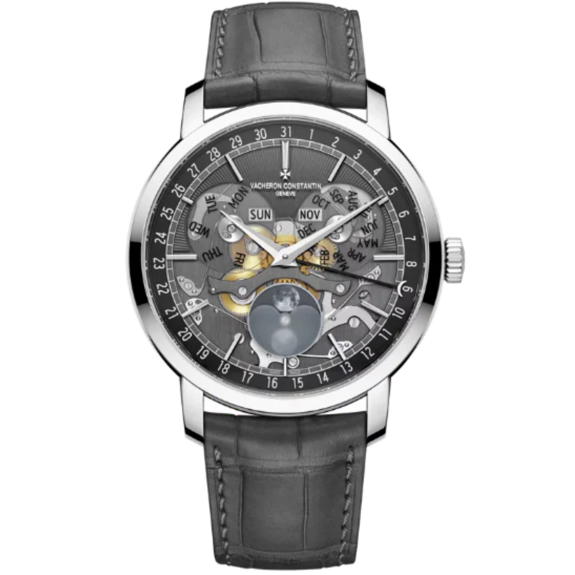 TRADITIONNELLE COMPLETE CALENDAR OPENFACE 41 MM 18K WHITE GOLD WITH BLACK BRASS DIAL - Vacheron Constantin