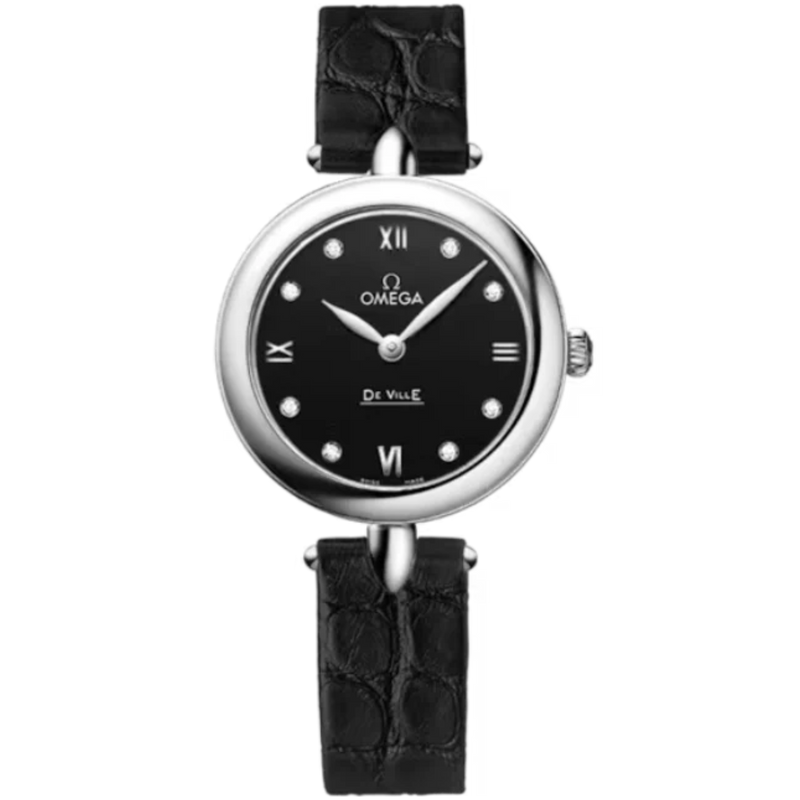 DE VILLE PRESTIGE DEWDROP 27 MM STAINLESS STEEL WITH BLACK DIAL - Omega