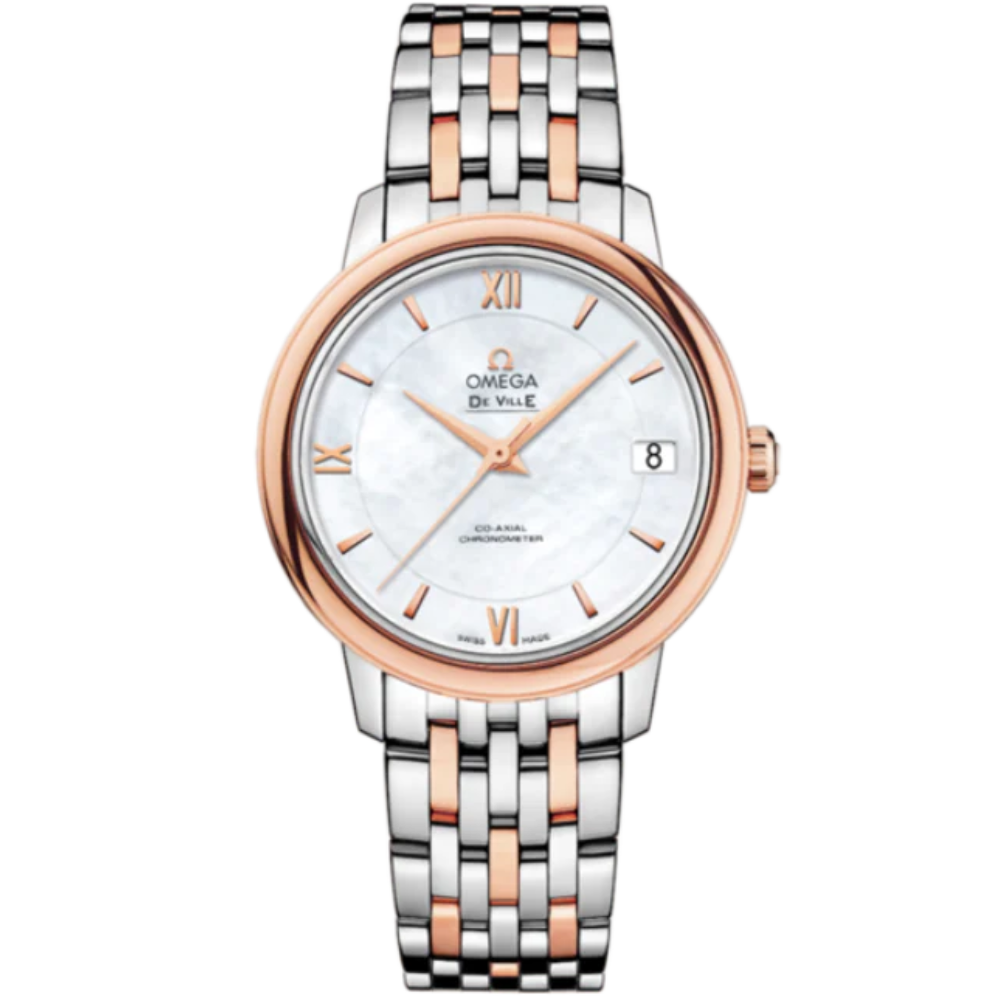 DE VILLE PRESTIGE 33 MM STAINLESS STEEL - RED GOLD WITH MOTHER OF PEARL DIAL - Omega