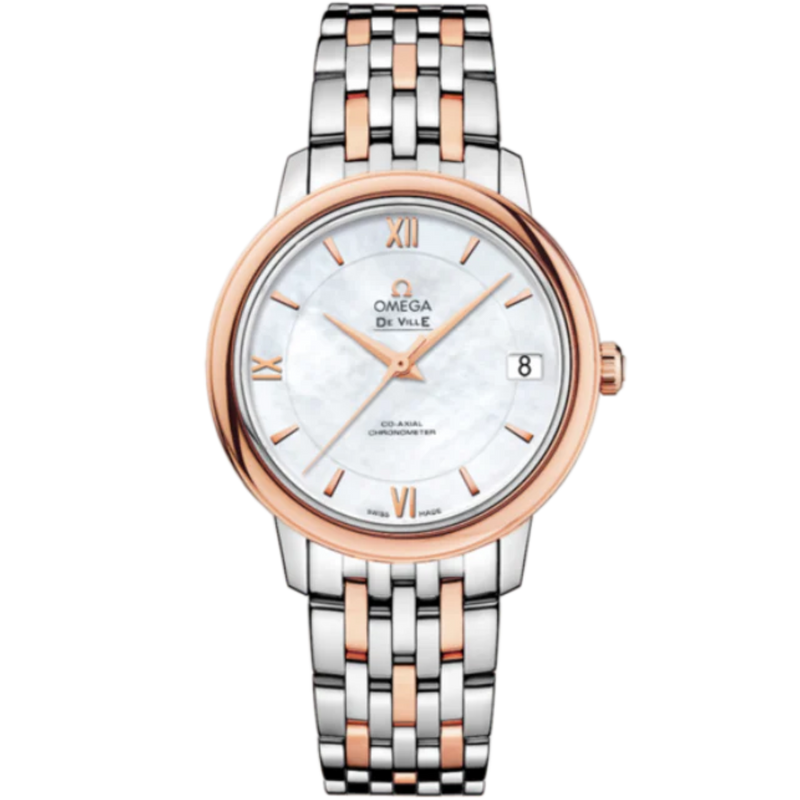 DE VILLE PRESTIGE 33 MM STAINLESS STEEL - RED GOLD WITH MOTHER OF PEARL DIAL - Omega