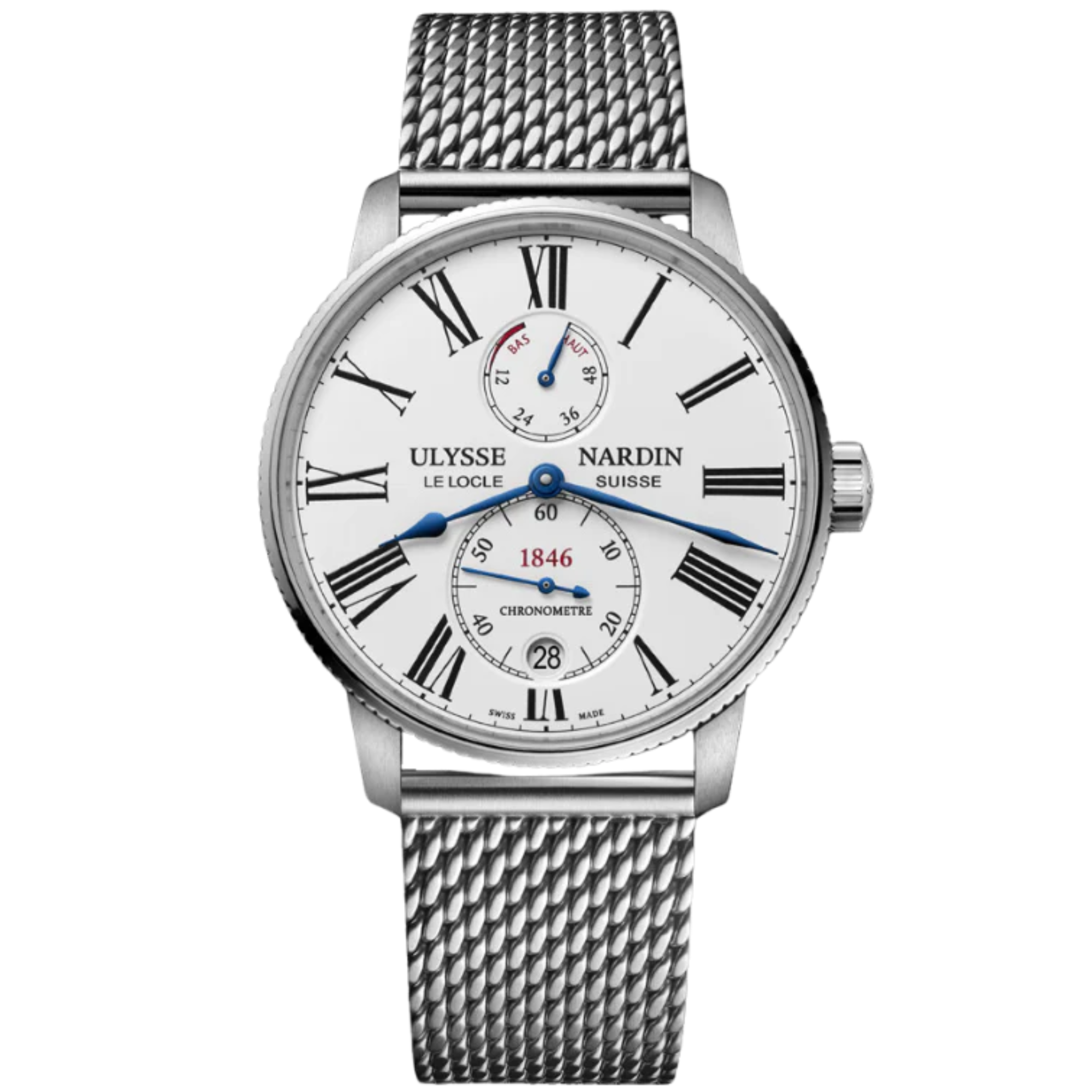 MARINE TORPILLEUR 42 MM STAINLESS STEEL WITH WHITE DIAL - Ulysse Nardin