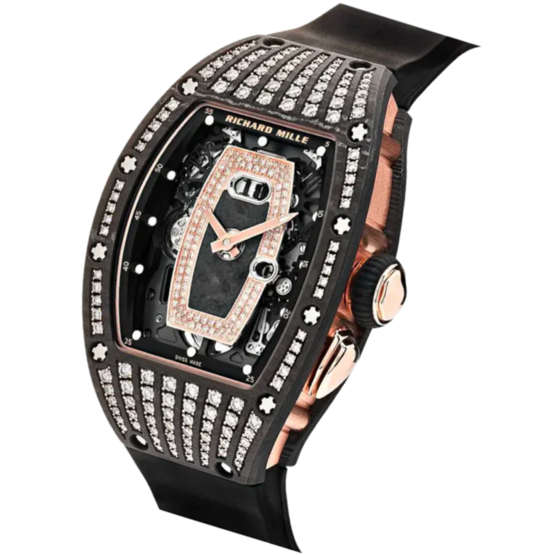 RM 037 Ladies’ Rose Gold Carbon Tpt Diamond Set Black Rubber Strap Skeletal Dial  Rose Gold Case Diamond Set Bezel - Richard Mille