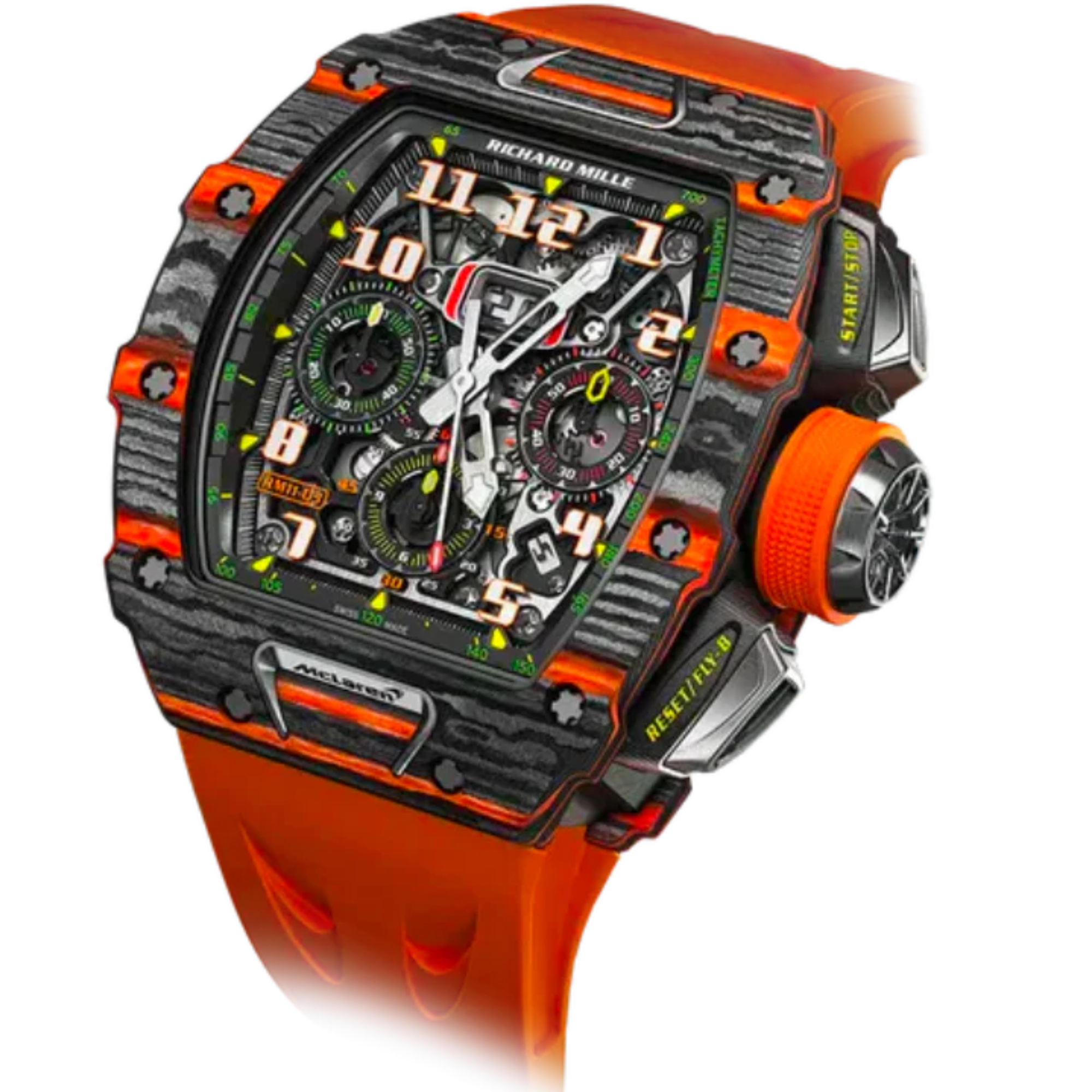 RM 011-03 McLaren Flyback Chronograph Special Edition Orange Quartz Automatic Rubber Strap Carbon Case - Richard Mille