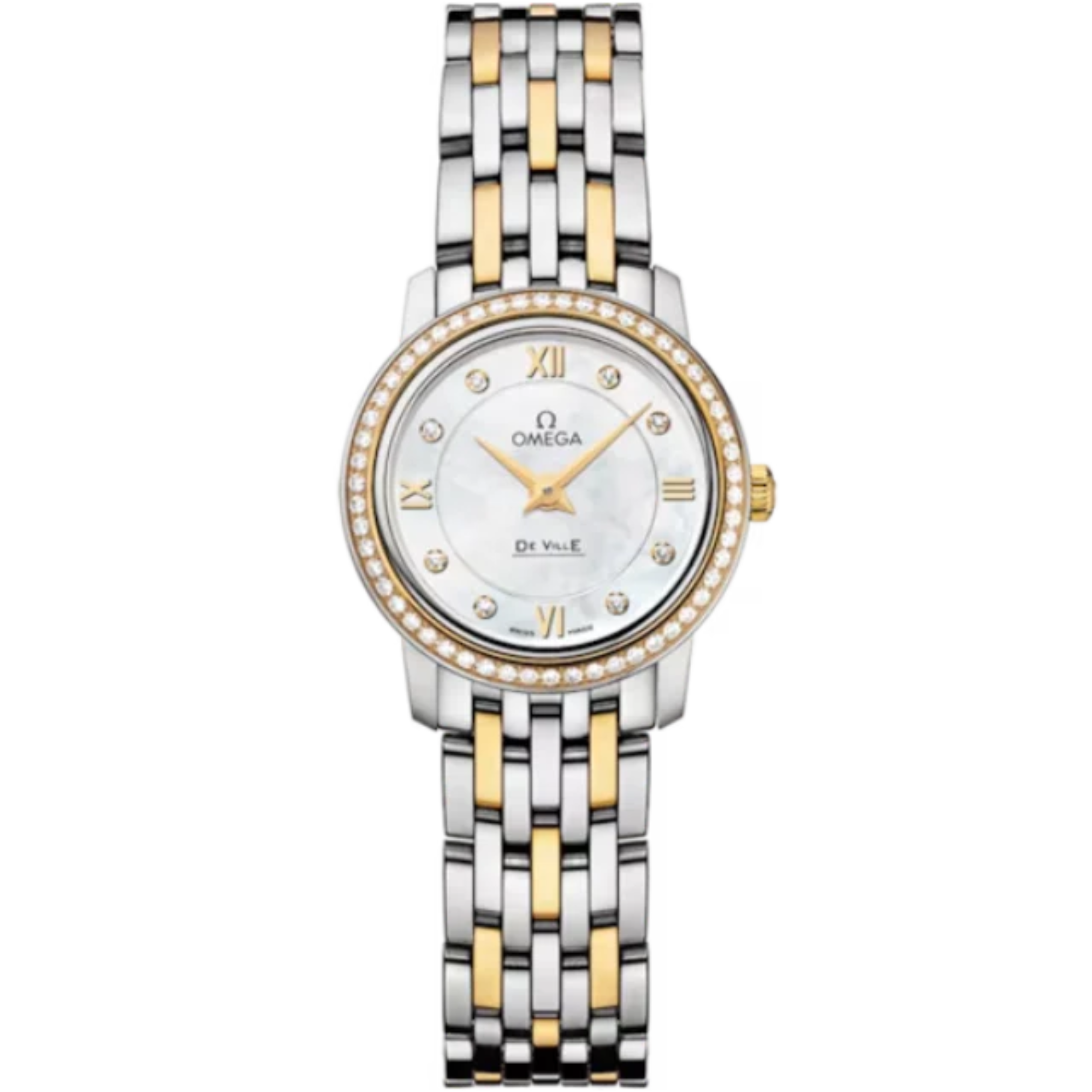DE VILLE PRESTIGE 24 MM STAINLESS STEEL - YELLOW GOLD WITH MOTHER OF PEARL DIAL - Omega