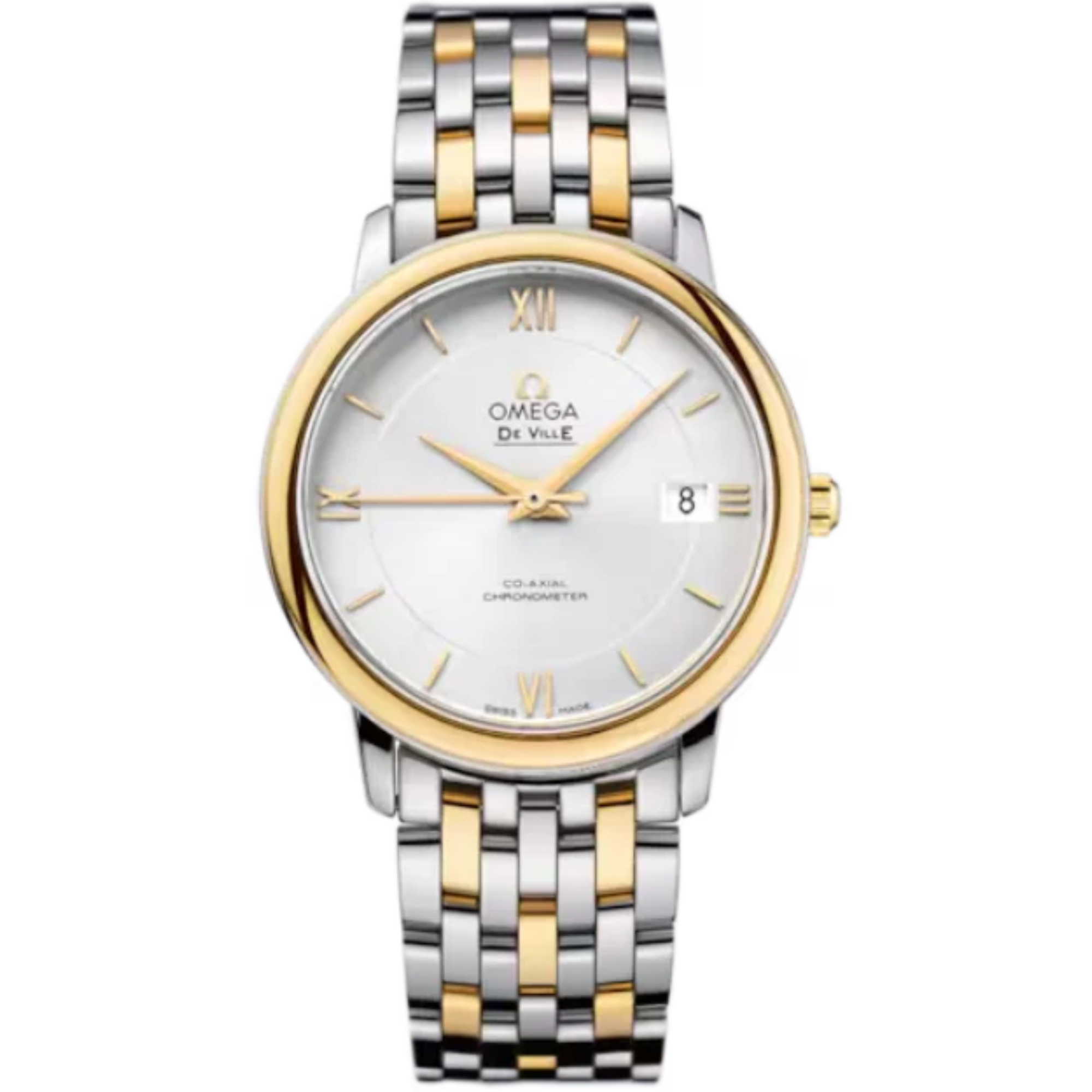 DE VILLE PRESTIGE 37 MM STAINLESS STEEL - YELLOW GOLD WITH SILVER DIAL - Omega