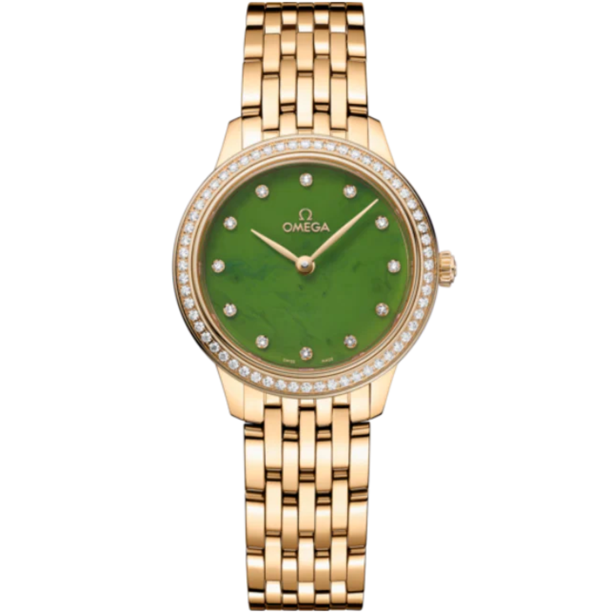 DE VILLE PRESTIGE 27 MM YELLOW GOLD WITH GREEN JADE DIAL - Omega