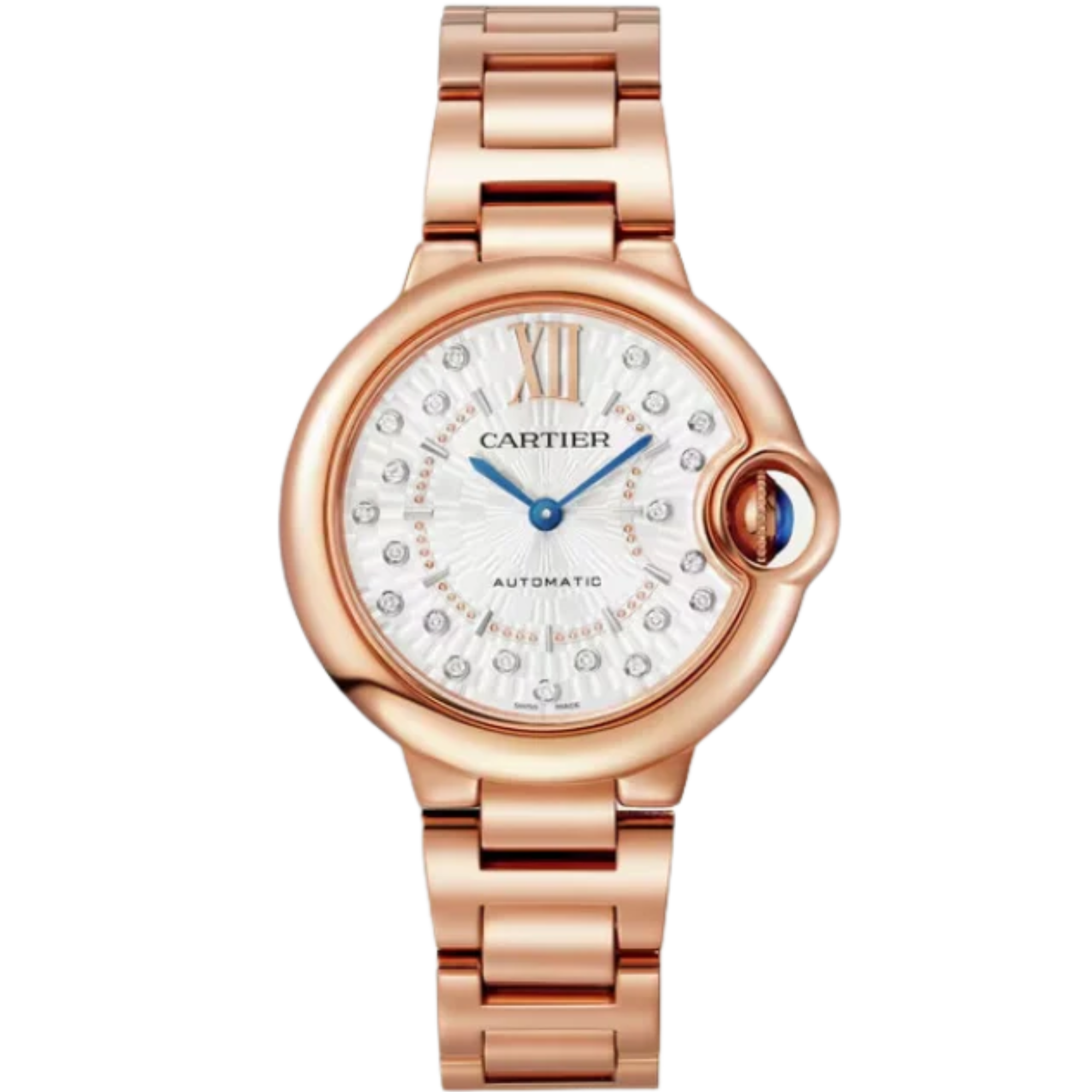 BALLON BLEU DE CARTIER 33 MM ROSE GOLD WITH MATT SILVERED STAMPED SUNRAY DIAL - Cartier