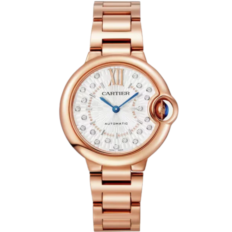 BALLON BLEU DE CARTIER 33 MM ROSE GOLD WITH MATT SILVERED STAMPED SUNRAY DIAL - Cartier