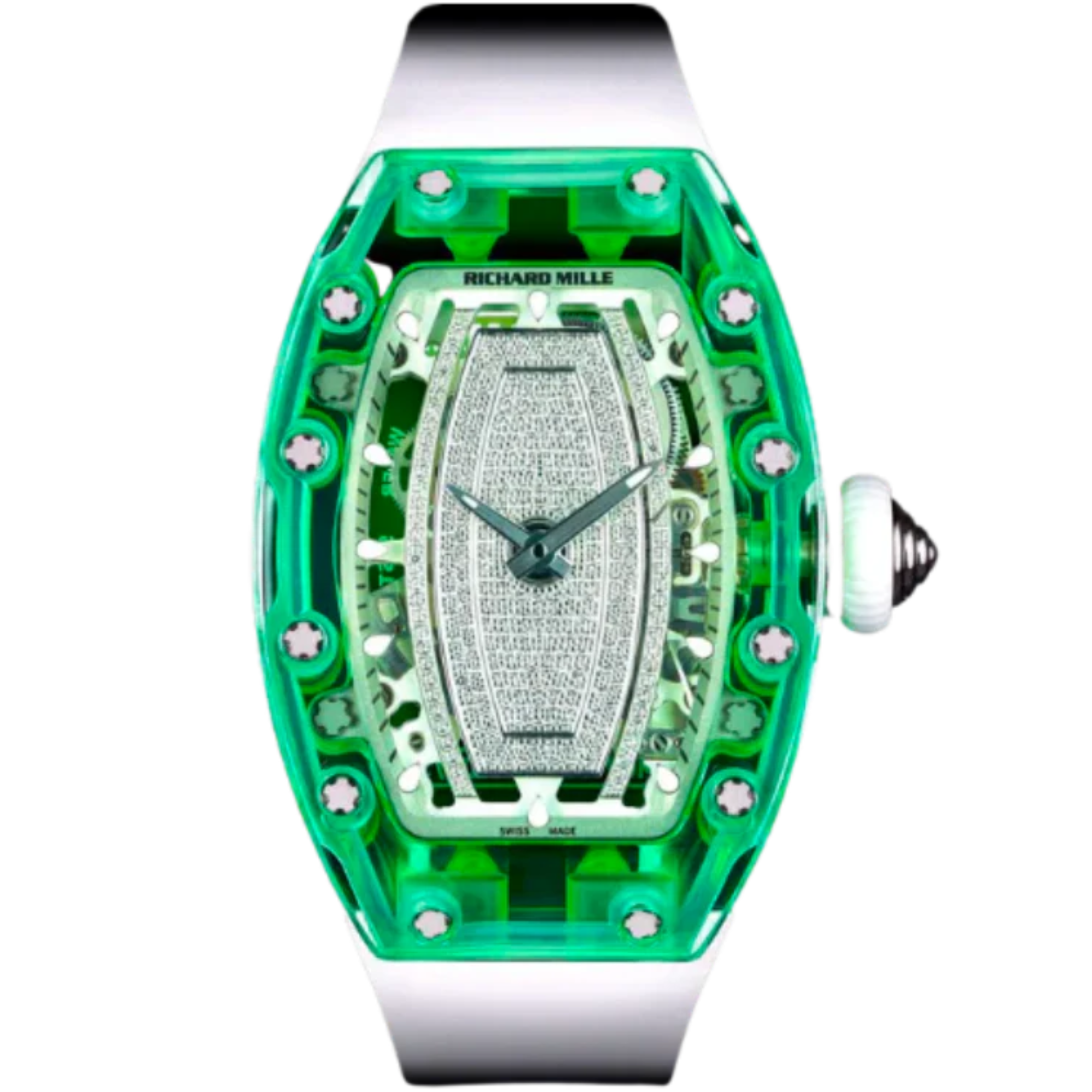 RM 07-02 Green Sapphire White Rubber Strap Green Mother-Of-Pearl Jasper or Pave Stones Dial Green Sapphire Case - Richard Mille