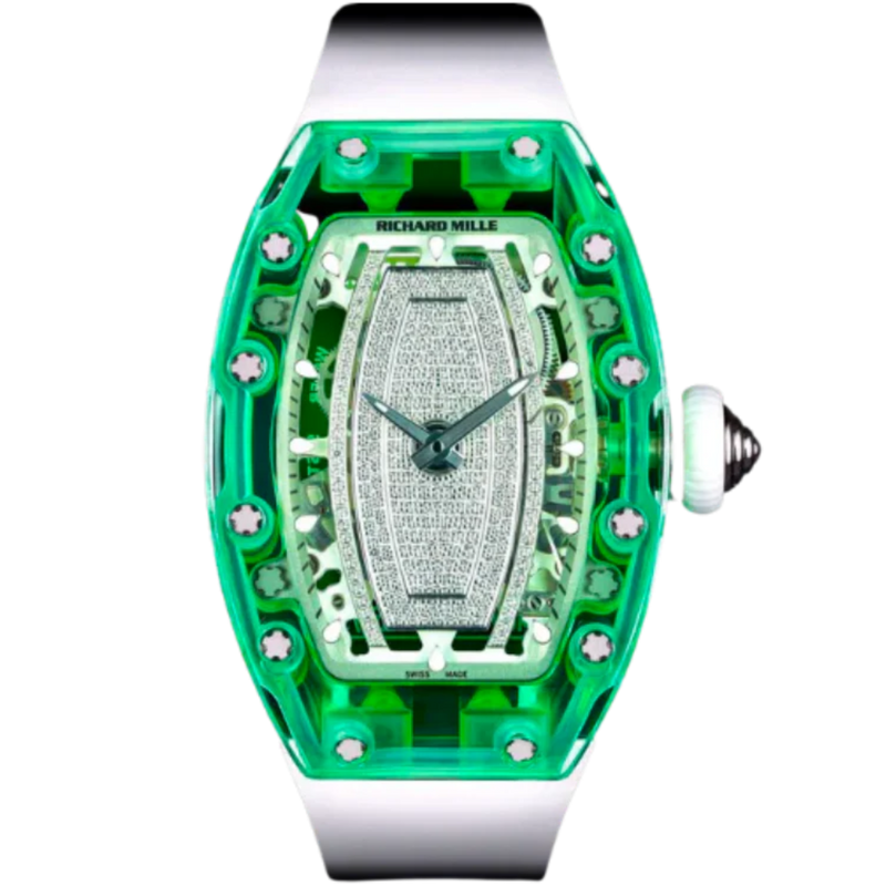 RM 07-02 Green Sapphire White Rubber Strap Green Mother-Of-Pearl Jasper or Pave Stones Dial Green Sapphire Case - Richard Mille