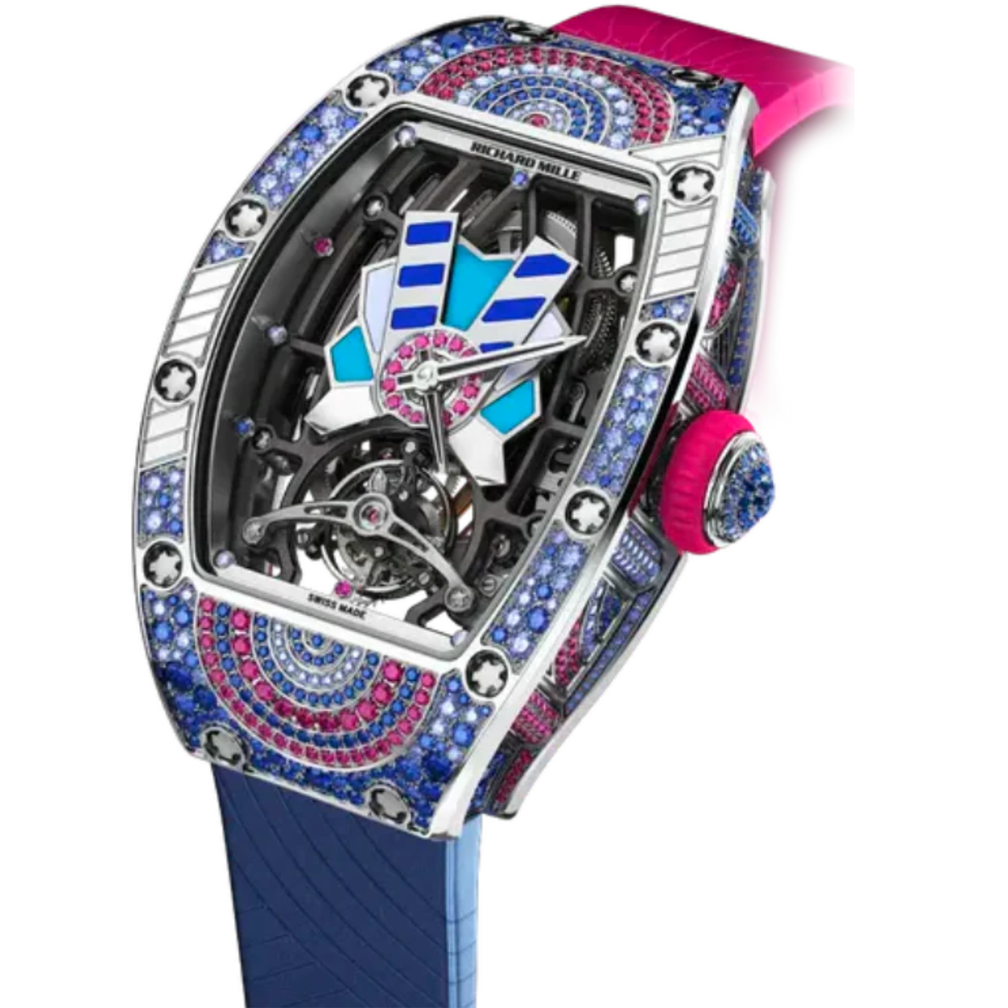 RM 71-02 Automatic Tourbillon Talisman Rubber Strap White Gold Sapphire Set Case - Richard Mille