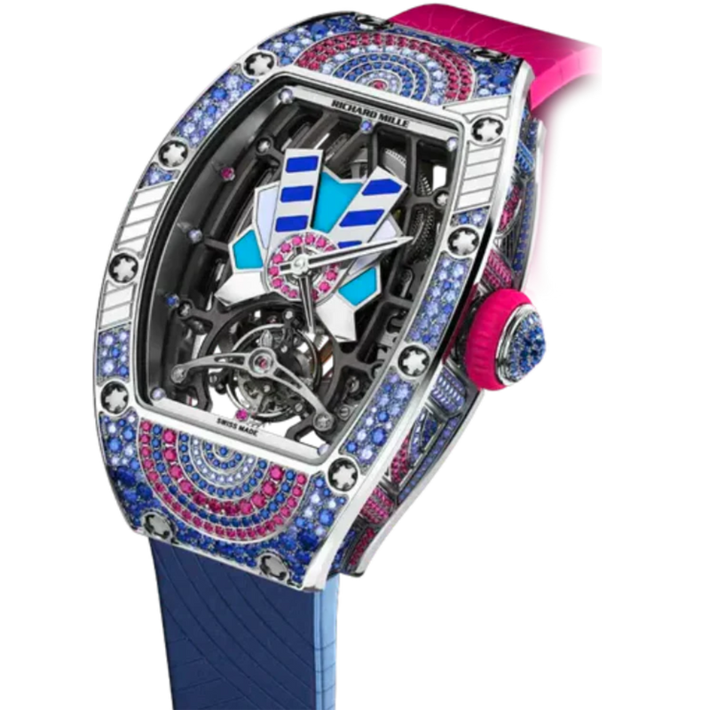 RM 71-02 Automatic Tourbillon Talisman Rubber Strap White Gold Sapphire Set Case - Richard Mille