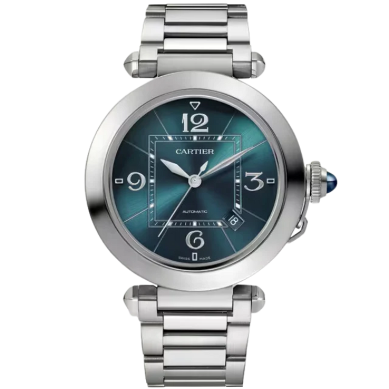 PASHA DE CARTIER 41 MM STAINLESS STEEL WITH BLUE SUNRAY BRUSHED DIAL - Cartier