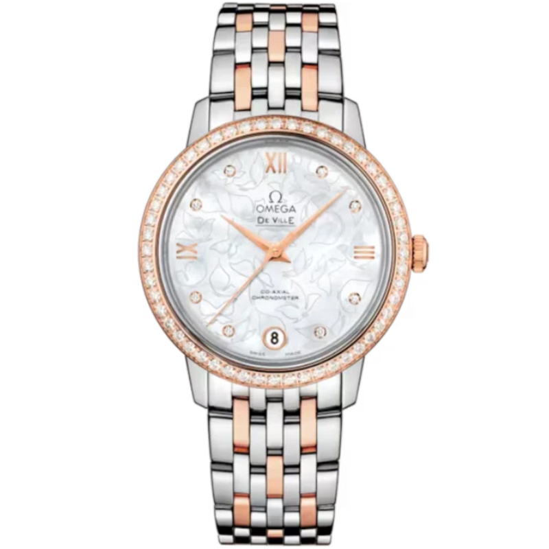DE VILLE PRESTIGE BUTTERFLY 33 MM STAINLESS STEEL - RED GOLD WITH MOTHER OF PEARL DIAL - Omega