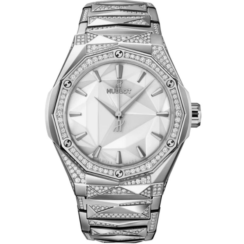 CLASSIC FUSION 40 MM ORLINSKI BRACELET TITANIUM WHITE ALTERNATIVE PAVÉ - Hublot