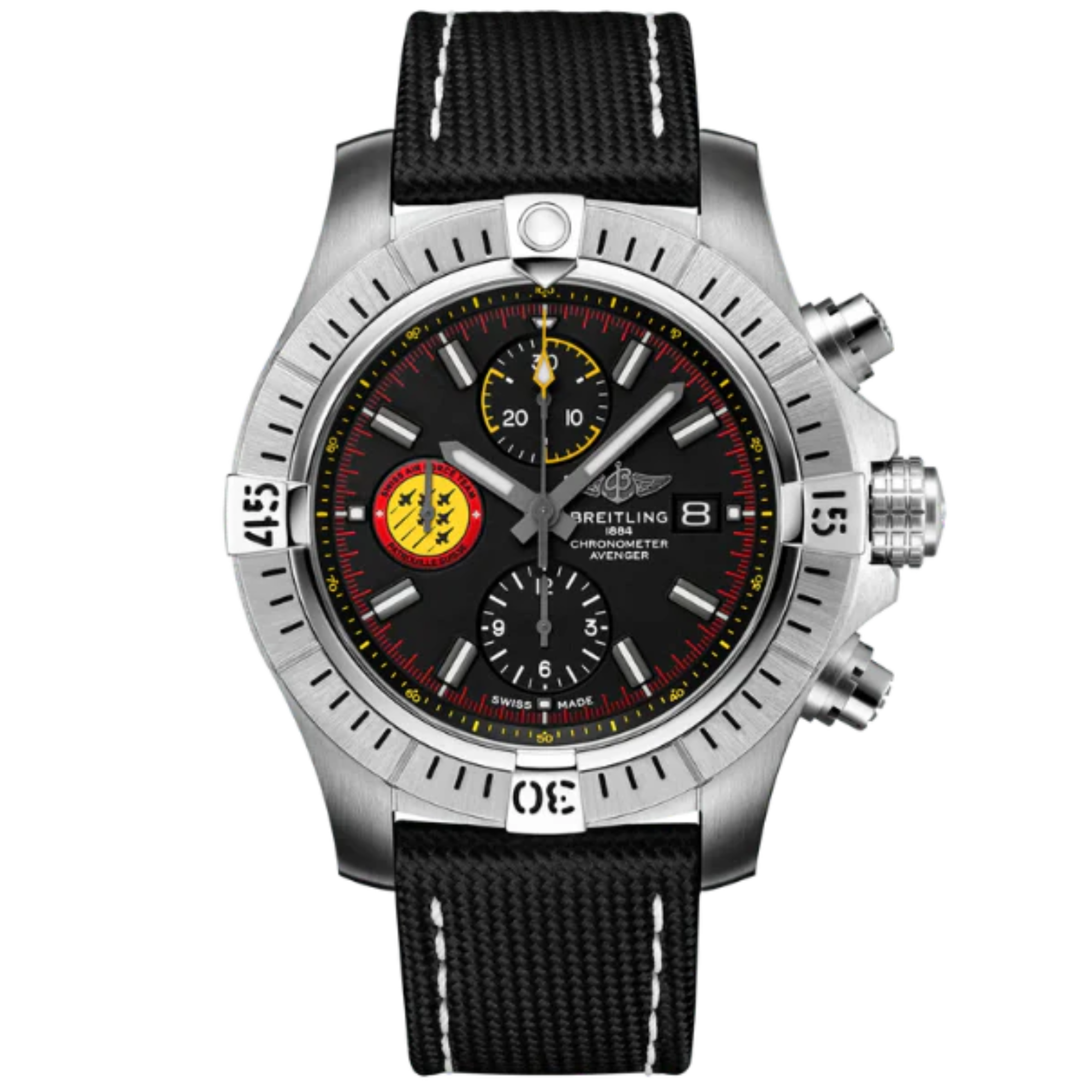 AVENGER CHRONOGRAPH SWISS AIR FORCE TEAM 45 MM STAINLESS STEEL AND BLACK DIAL - Breitling