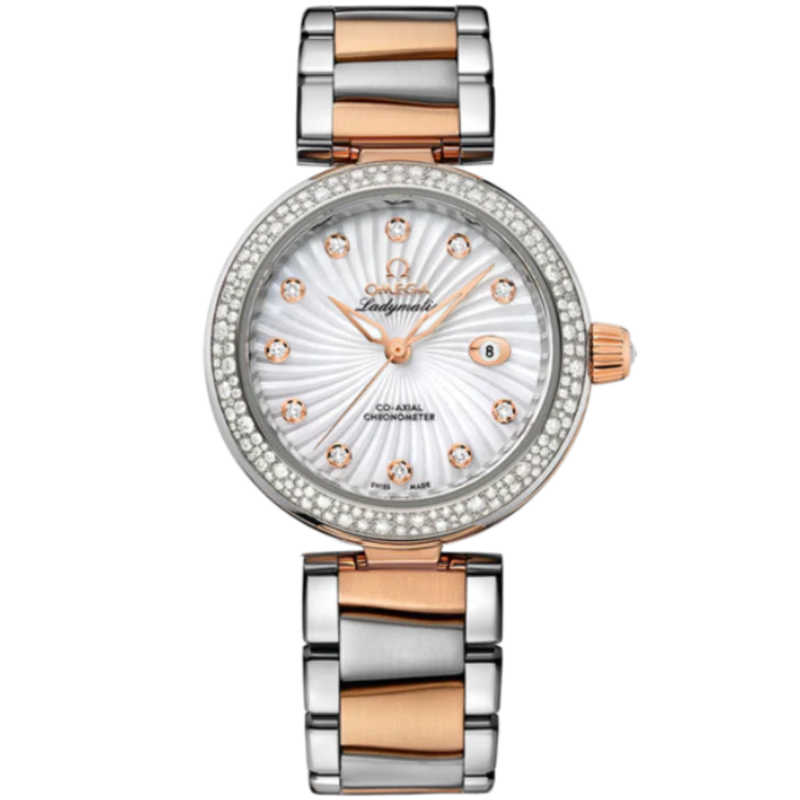 DE VILLE LADYMATIC 34 MM STAINLESS STEEL - RED GOLD WITH MOTHER OF PEARL DIAL - Omega
