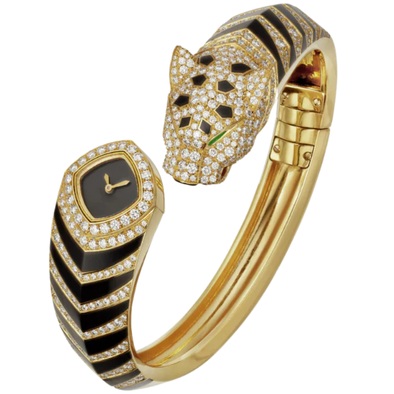 LA PANTHERE DE CARTIER BANGLE 18 MM 18K YELLOW GOLD WITH BLACK LAQUER DIALSIZE 17 - Cartier