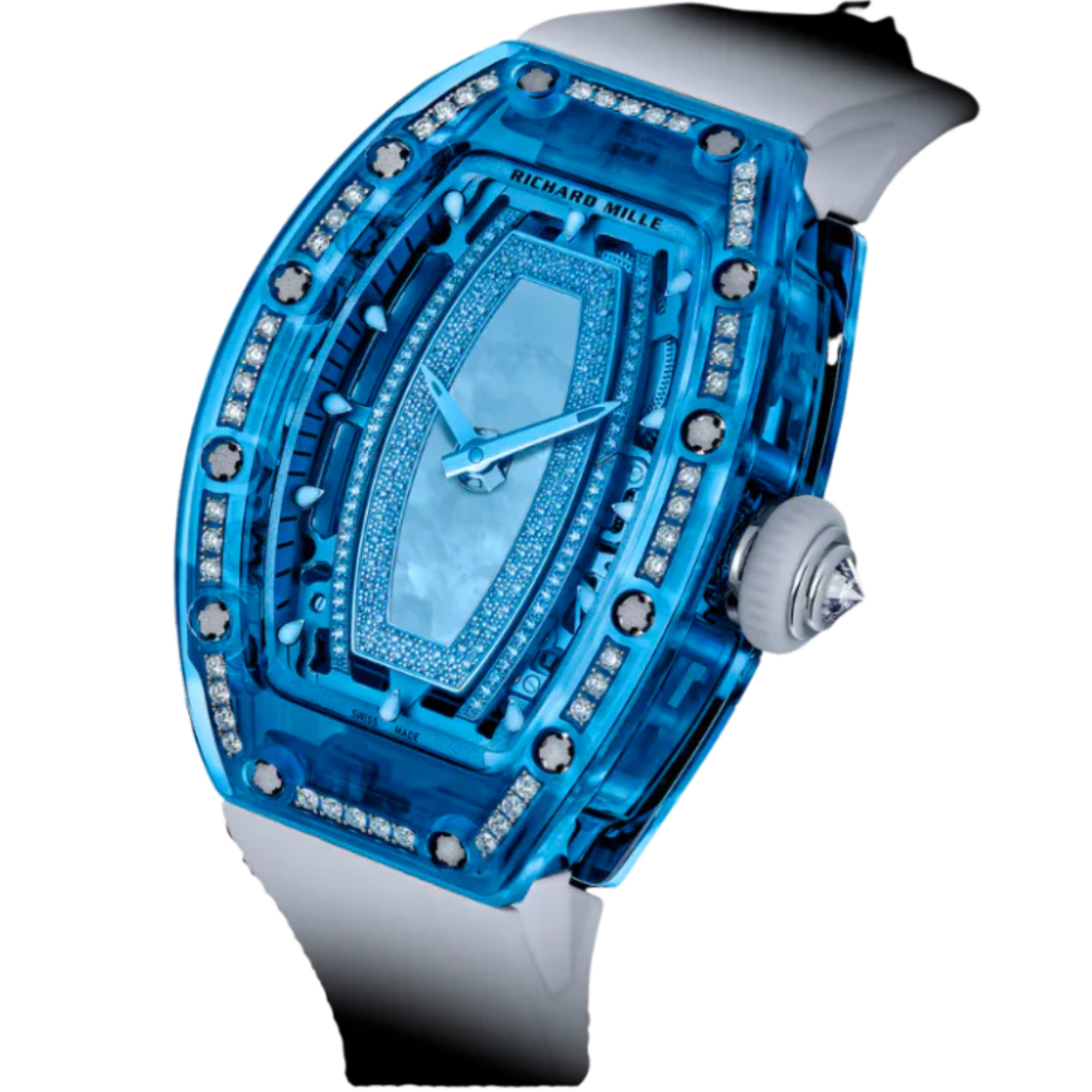 RM 07-02 Blue Sapphire White Rubber Strap Blue Mother-Of-Pearl Jasper or Pave Stones Dial Blue Sapphire Case - Richard Mille