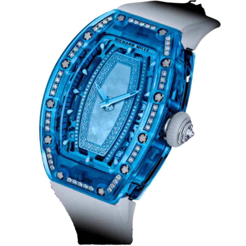 RM 07-02 Blue Sapphire White Rubber Strap Blue Mother-Of-Pearl Jasper or Pave Stones Dial Blue Sapphire Case - Richard Mille