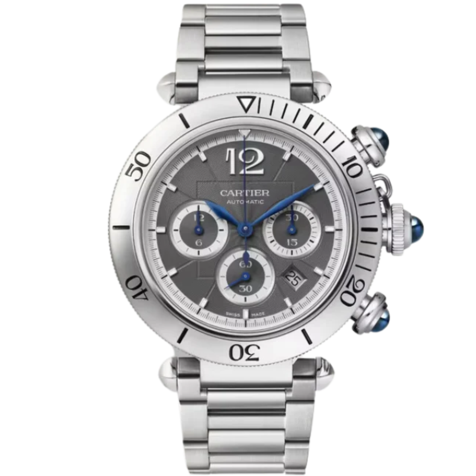 PASHA DE CARTIER 41 MM CHRONOGRAPH STAINLESS STEEL WITH ANTHRACITE FLINQUE DIAL - Cartier