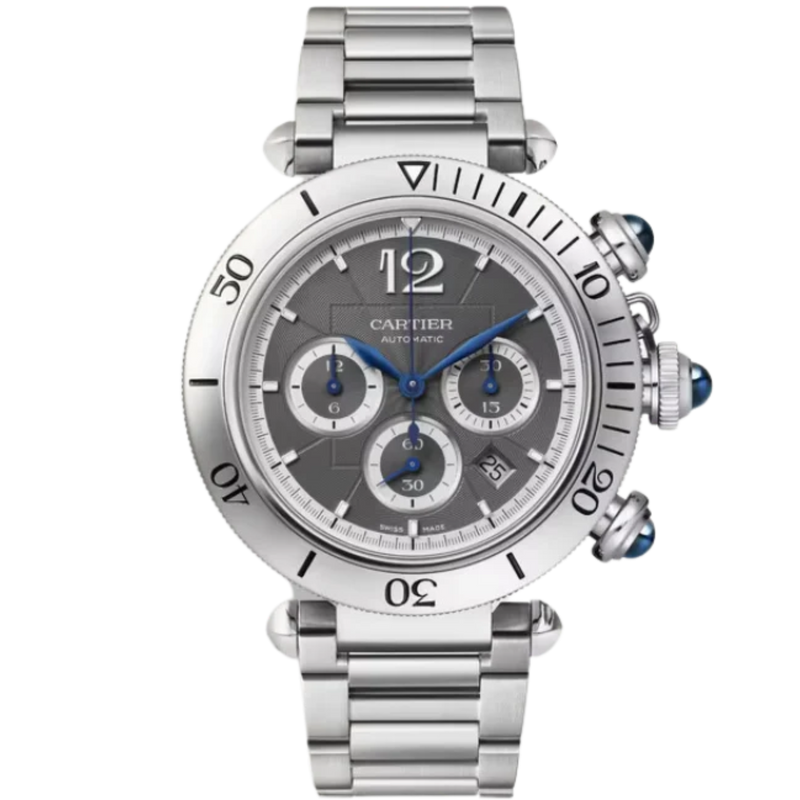 PASHA DE CARTIER 41 MM CHRONOGRAPH STAINLESS STEEL WITH ANTHRACITE FLINQUE DIAL - Cartier