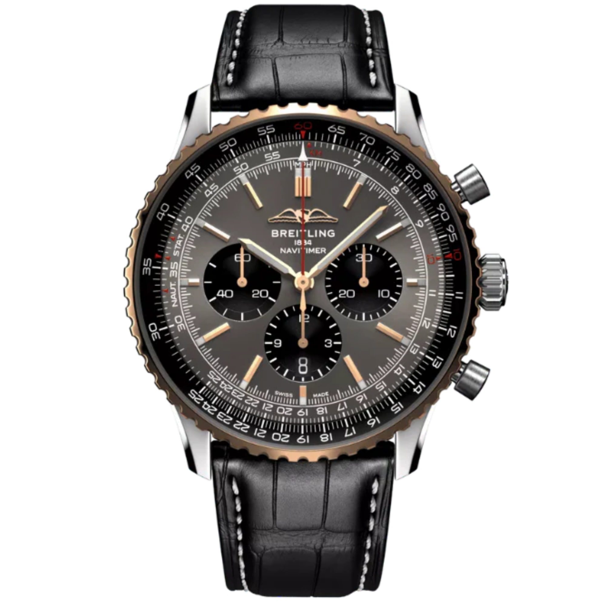 NAVITIMER B01 CHRONOGRAPH 46 MM STAINLESS STEEL AND 18K ROSE GOLD WITH BLACK DIAL - Breitling