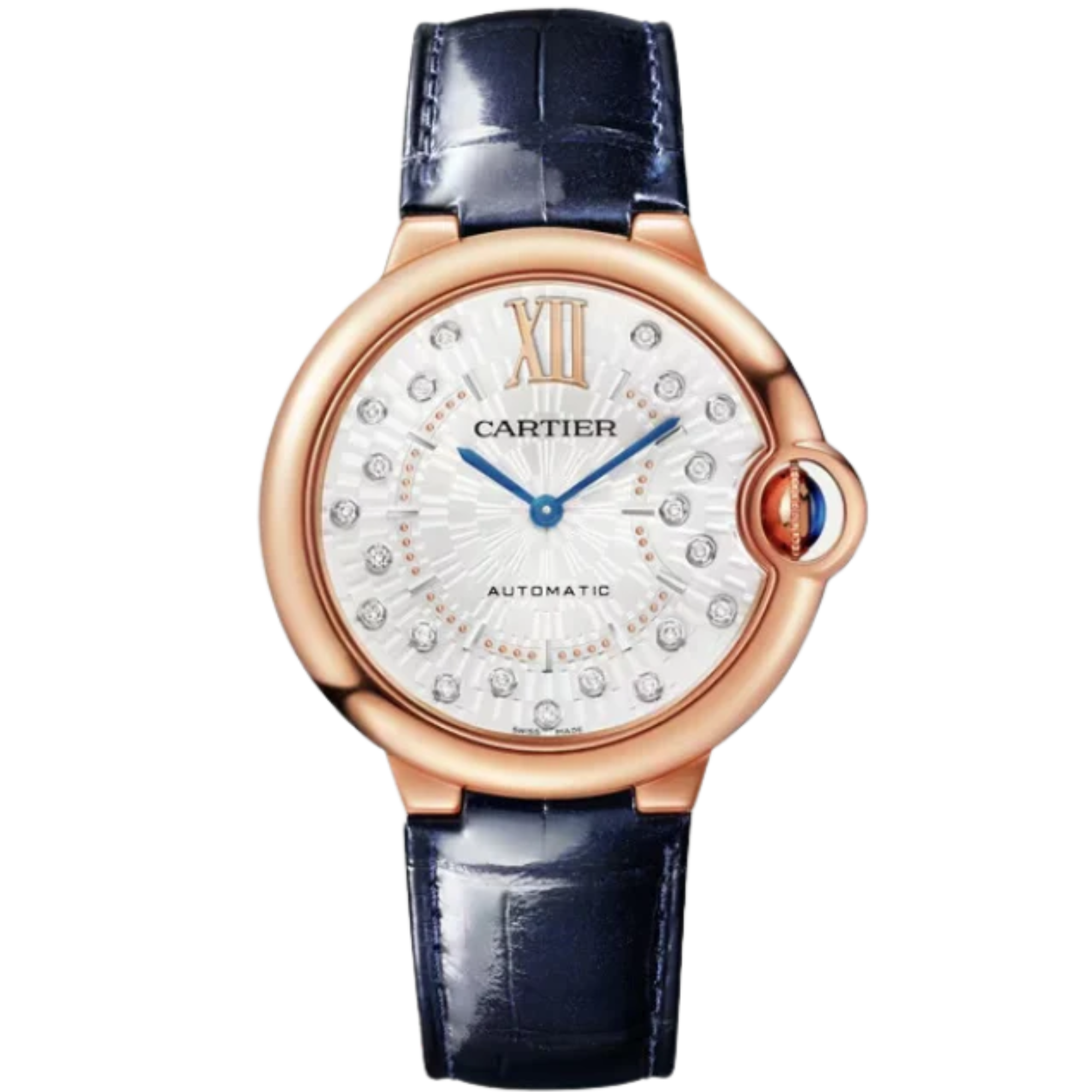 BALLON BLEU DE CARTIER 36 MM ROSE GOLD WITH MATT SILVER STAMPED SUNRAY DIAL - Cartier