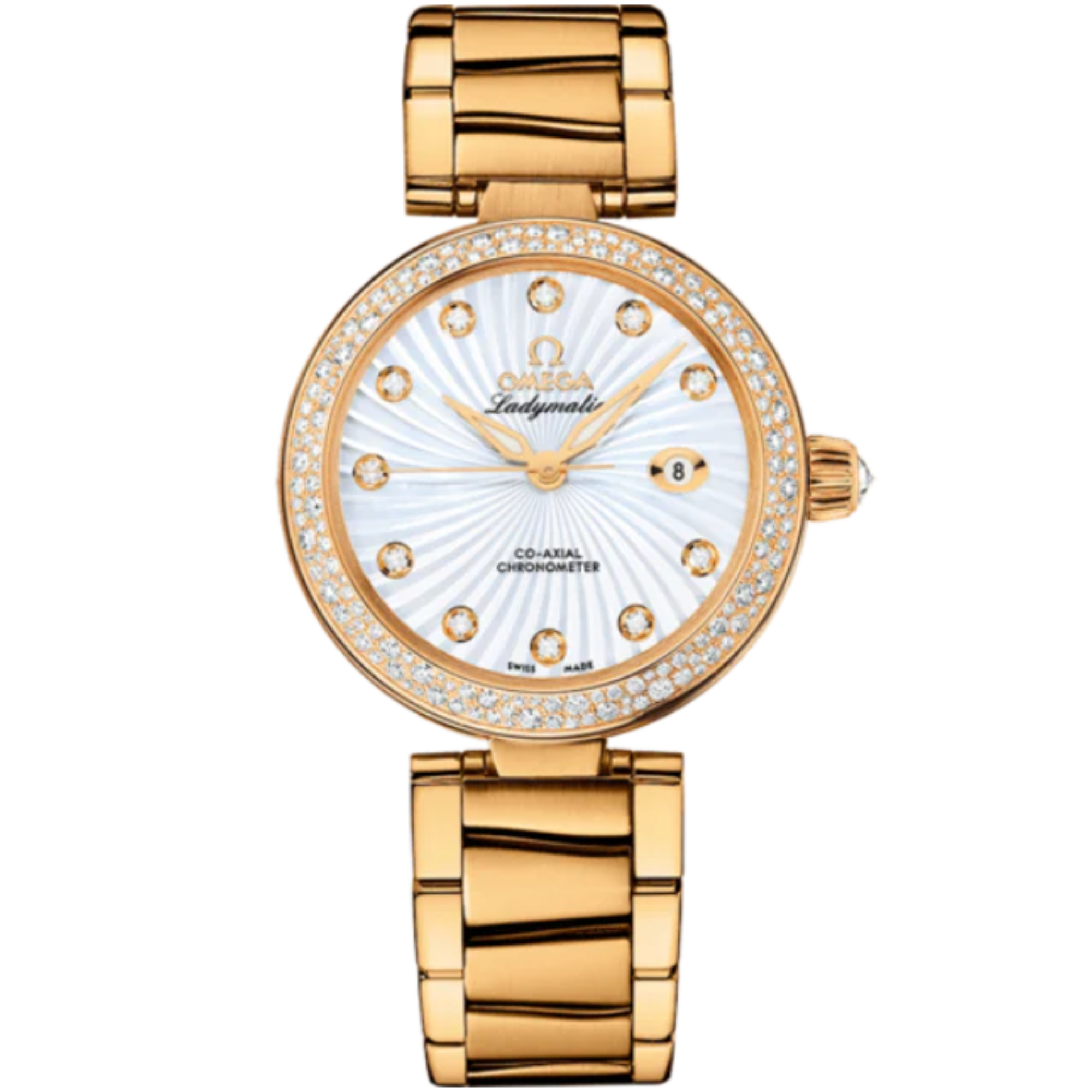 DE VILLE LADYMATIC 34 MM YELLOW GOLD WITH MOTHER OF PEARL DIAL - Omega